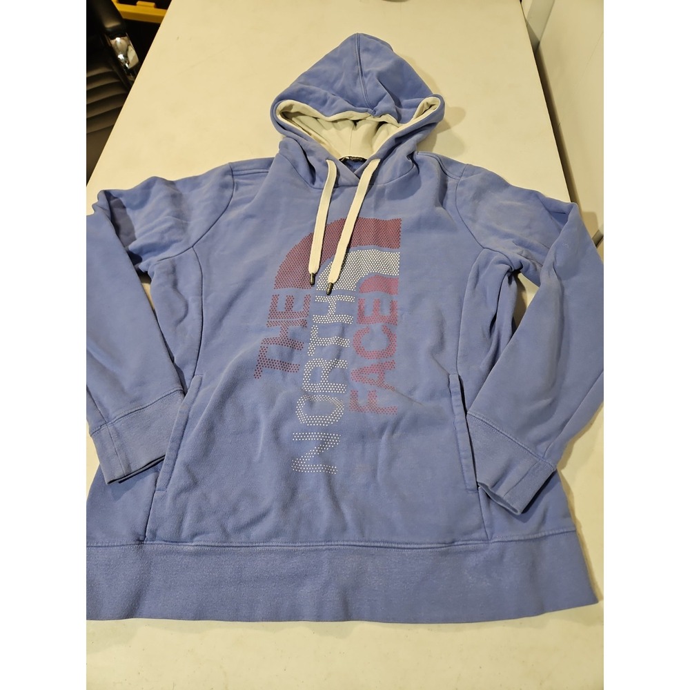 The North Face Hoodie Womens Large Blue Long Sleeve Logo Sweatshirt (629